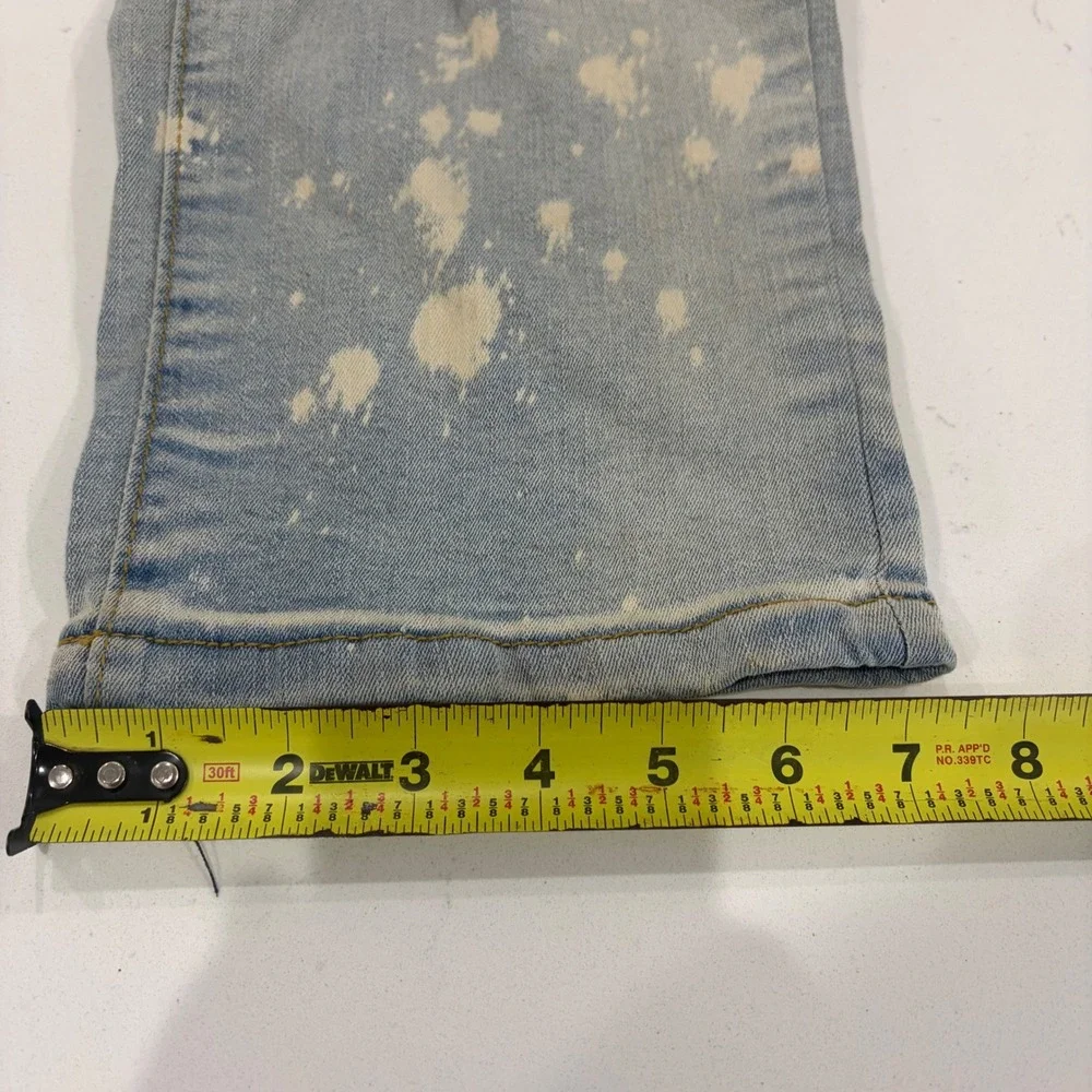 Waimea Mens Skinny Fit Biker Jeans Light Wash Bleach Splatter Distressed 40x32